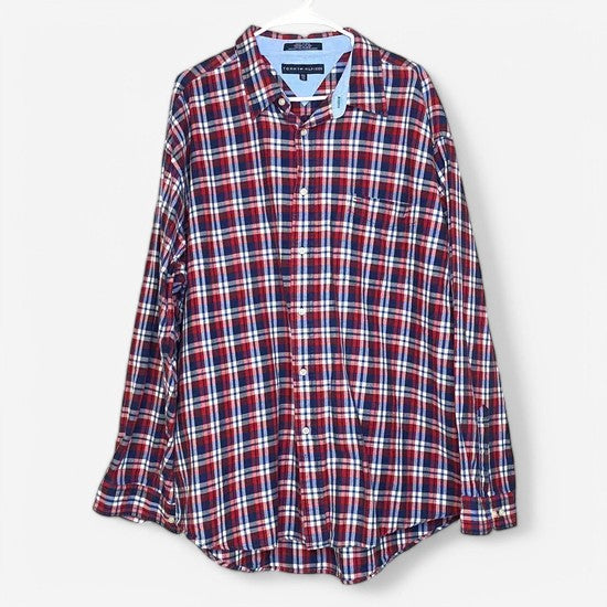 Tommy Hilfiger Men's Red, White, and Blue Flannel Button-Up Shirt - Size XXL - Long Sleeve