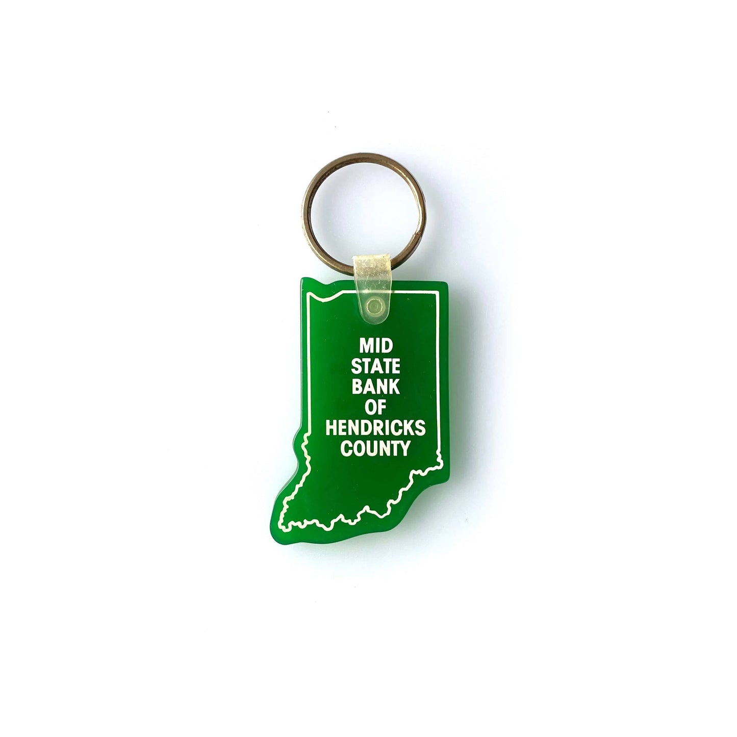 Vintage “MID STATE BANK OF HENDRICKS COUNTY “ Keychain Key Ring Rubber Green