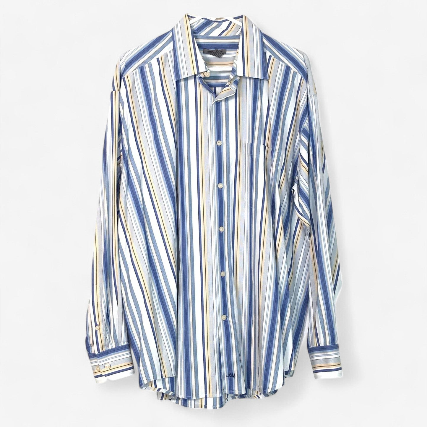 Johnston & Murphy Men's Striped Blue & White Button-Up Dress Shirt - Size XL - Long Sleeve