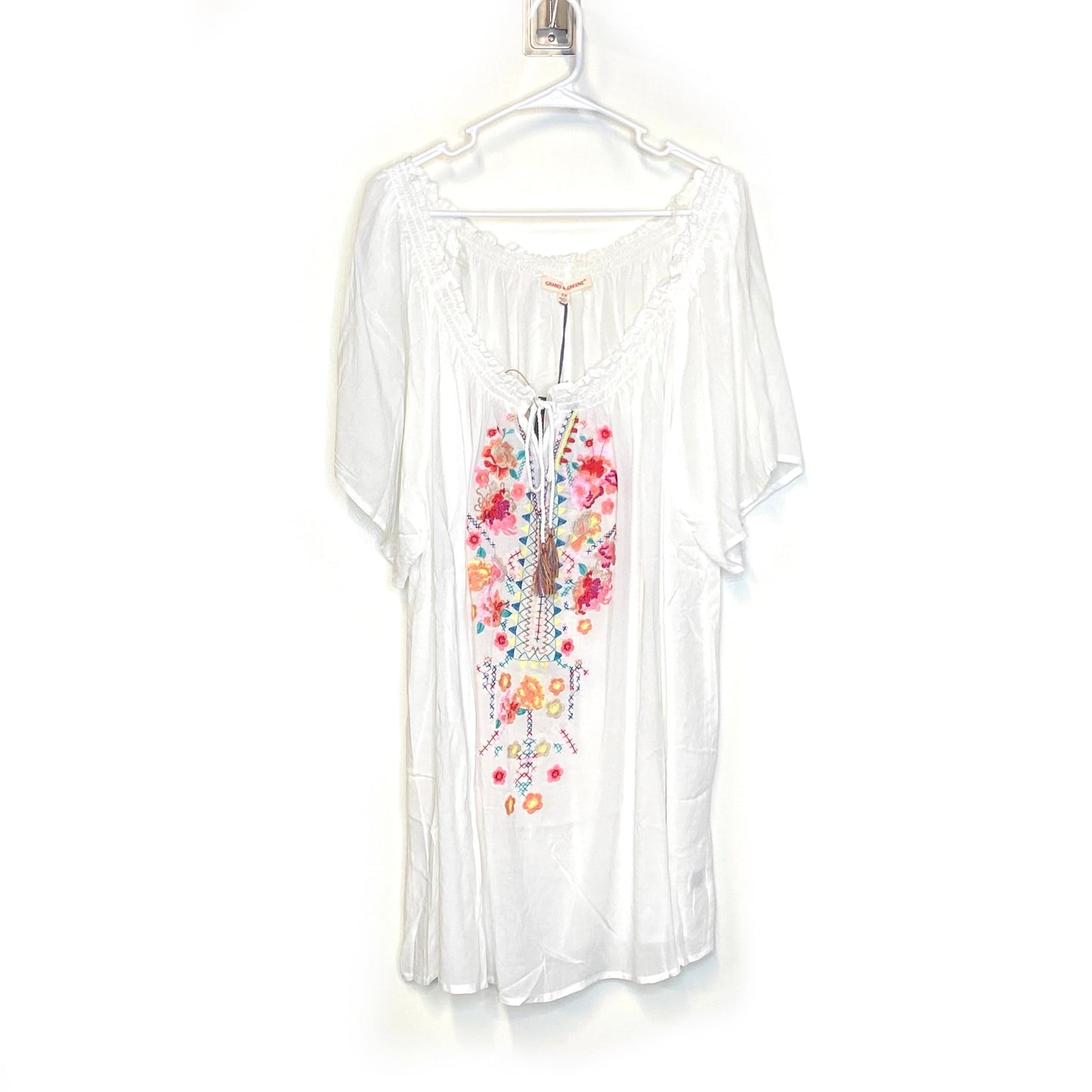 Grand & Greene Women's White Floral Blouse - Size 3X - 3/4 Sleeve Peasant Top (NWT)