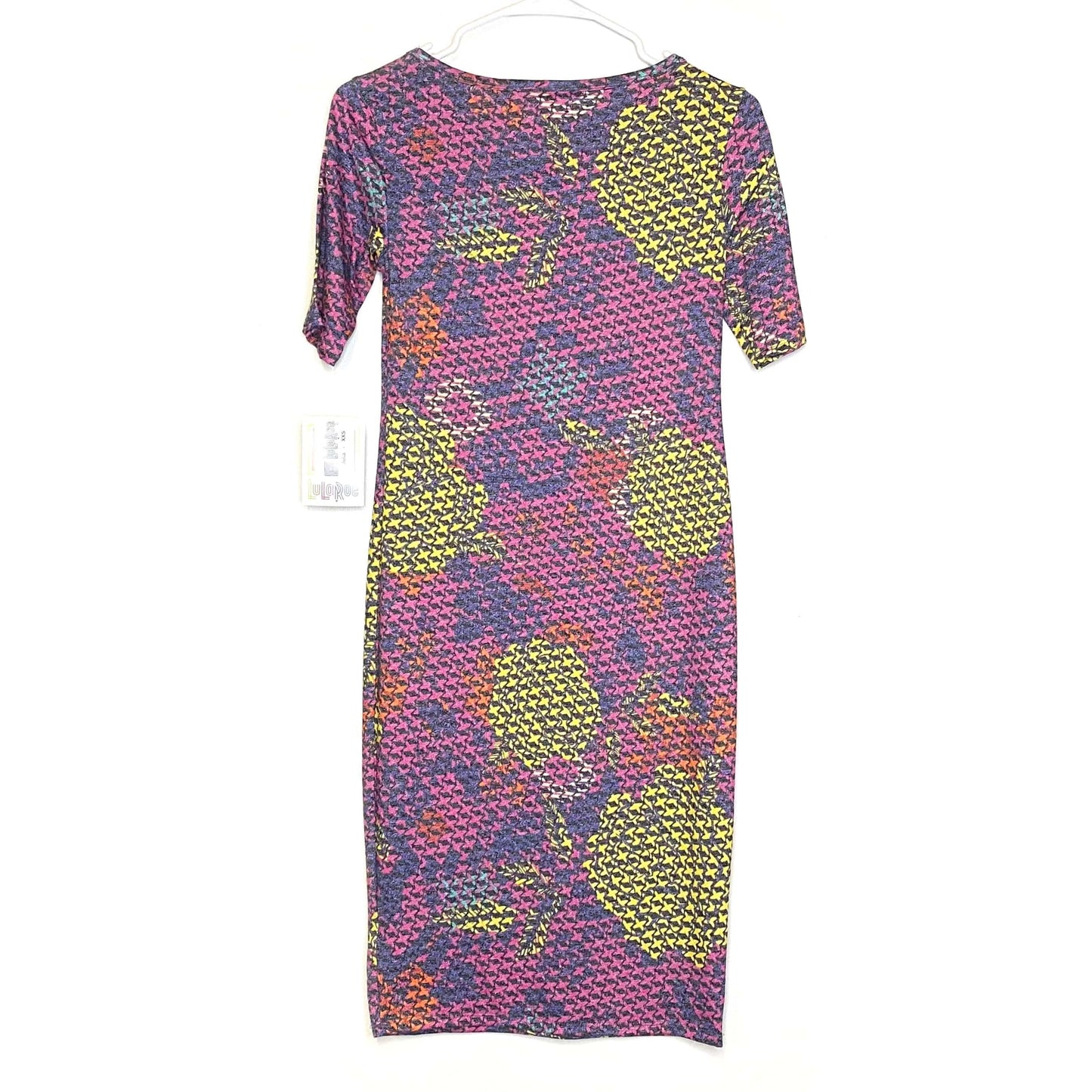 LuLaRoe Womens Size XXS Multicolor Jacks Print Julia Dress Scoop Neck ½ Sleeves NWT