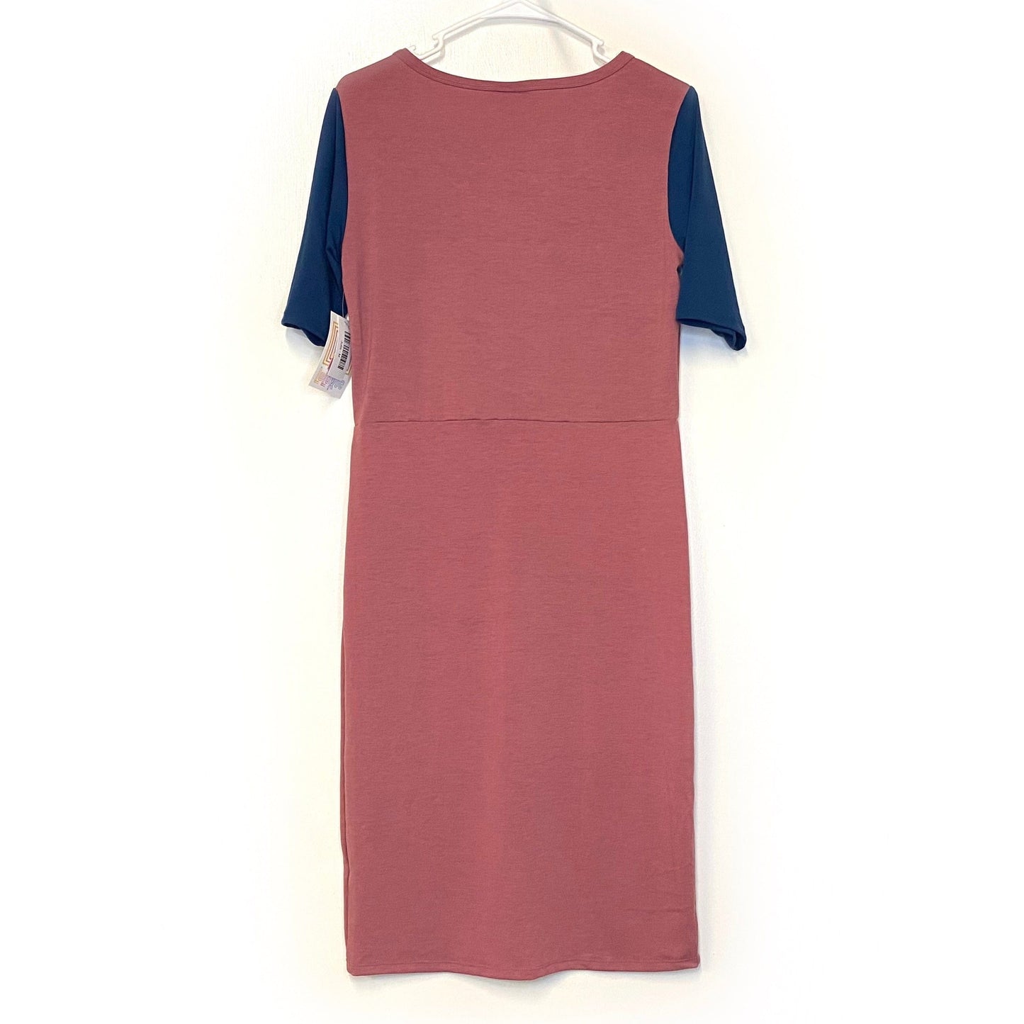 LuLaRoe Womens M Blue/Rouge Pink Julia Dress Scoop Neck ½ Sleeves NWT