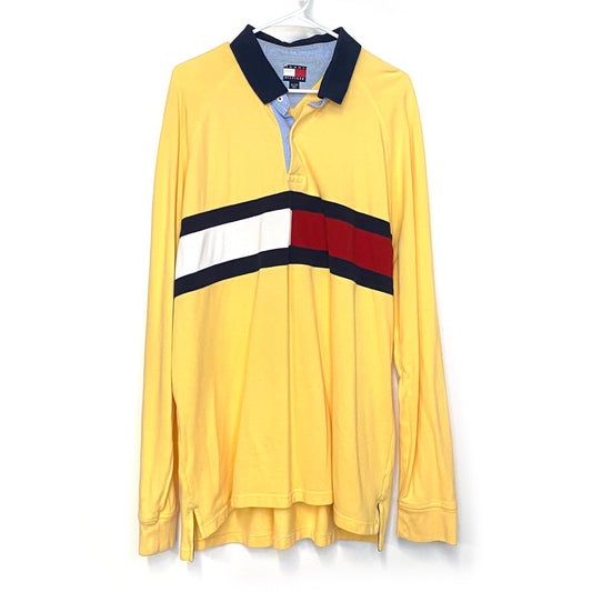 TOMMY HILFIGER Classic Mens Size XXL Yellow 2-Button Rugby Shirt L/s