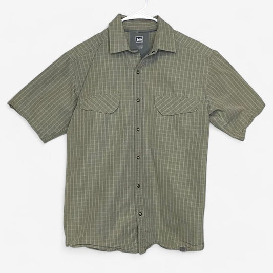 REI Men's Green Casual Snap-Up Short Sleeve Shirt - Lightweight & Breathable, Size S