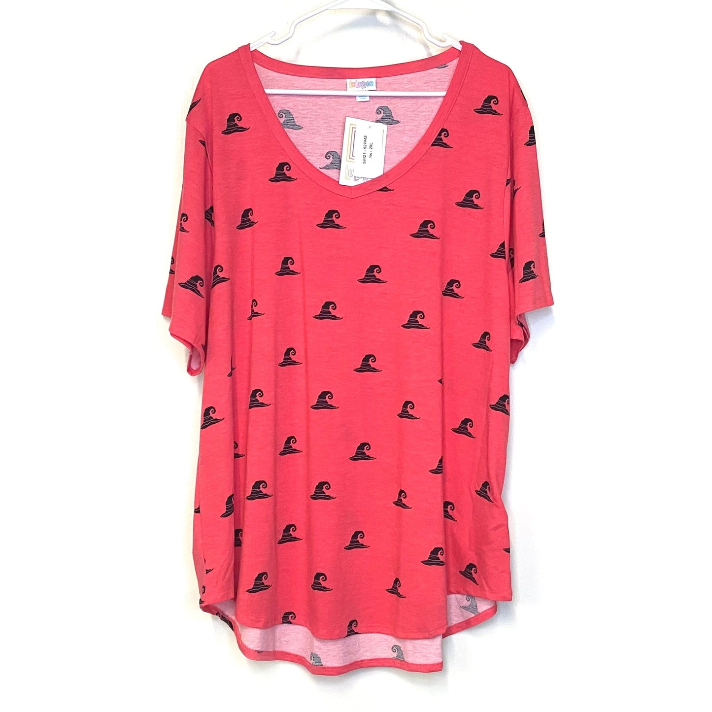 LuLaRoe Womens Size 2XL Witch's Hat Pink/Black Iris Graphic T-Shirt Shirt S/s NWT
