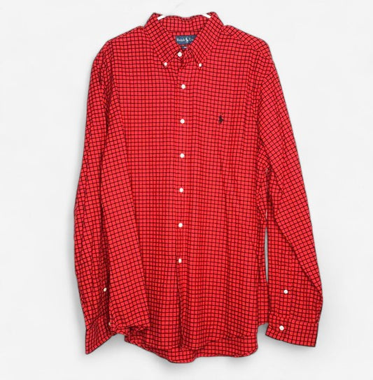 Ralph Lauren Men's Red & Black Box Check Blake Dress Shirt - Size XL