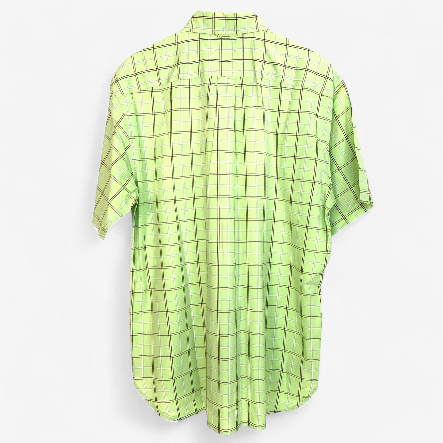 Tommy Hilfiger Men's Green Plaid Short Sleeve Button-Down Shirt - Size L - 100% Cotton