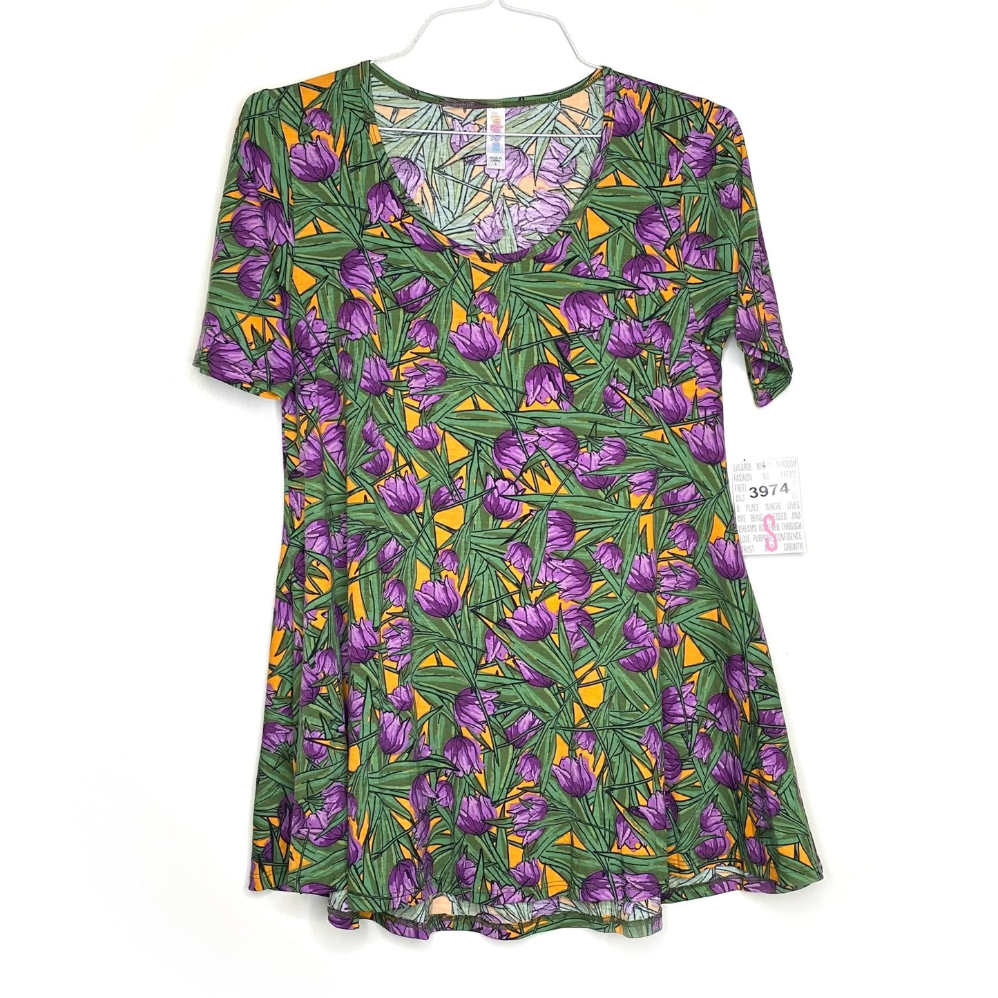 LuLaRoe Womens S Orange/Purple/Green Perfect T Floral Swing Top S/s NWT