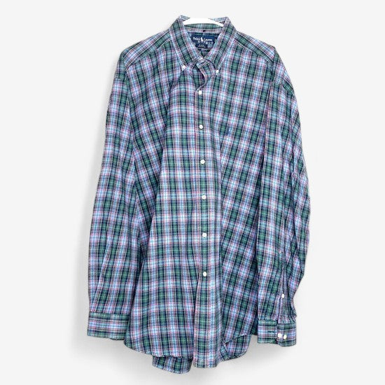 Ralph Lauren Men's Blue Green Plaid Blake Dress Shirt - Size XL