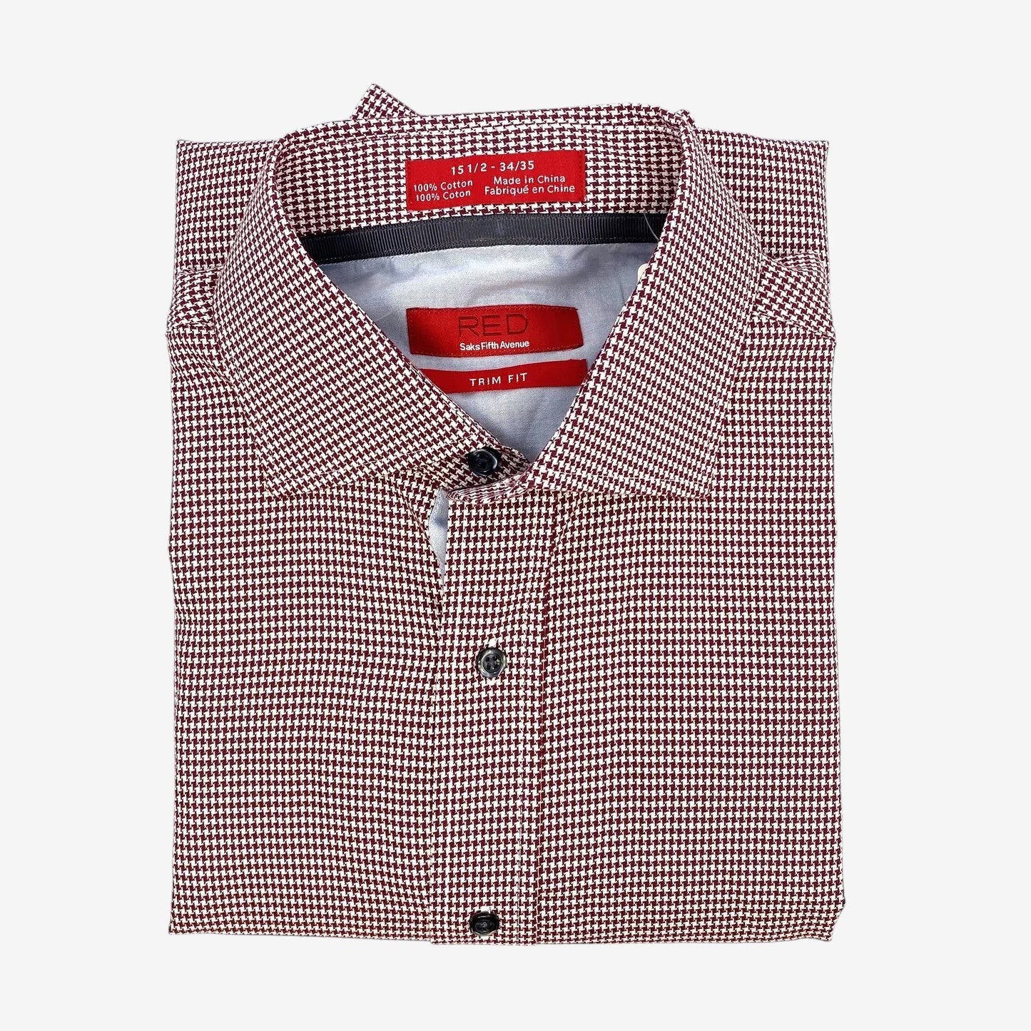 RED by Saks Fifth Avenue Men's Red & White Gingham Dress Shirt - Size M - Long Sleeve Button-Up