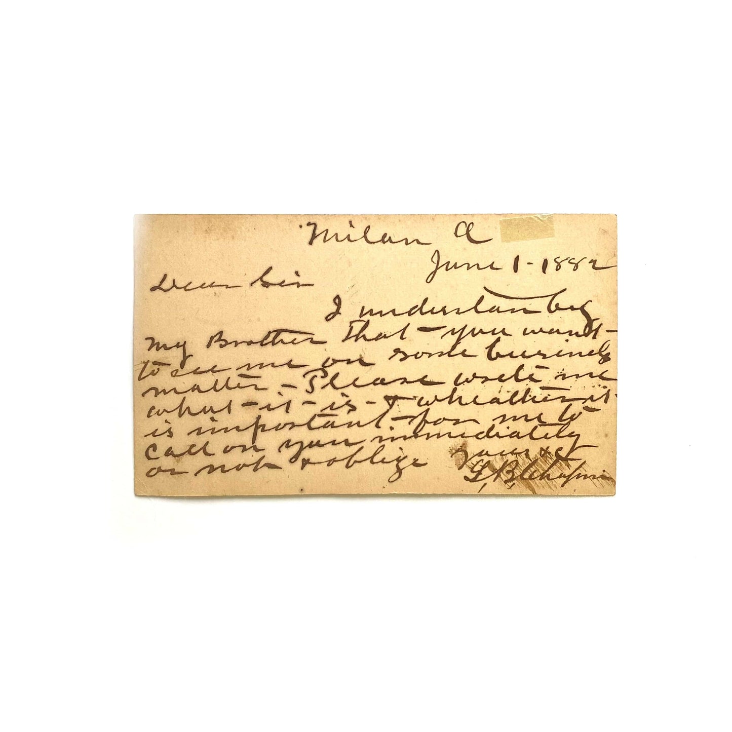 Antique “June 1, 1882” Postal Card - One Cent USA