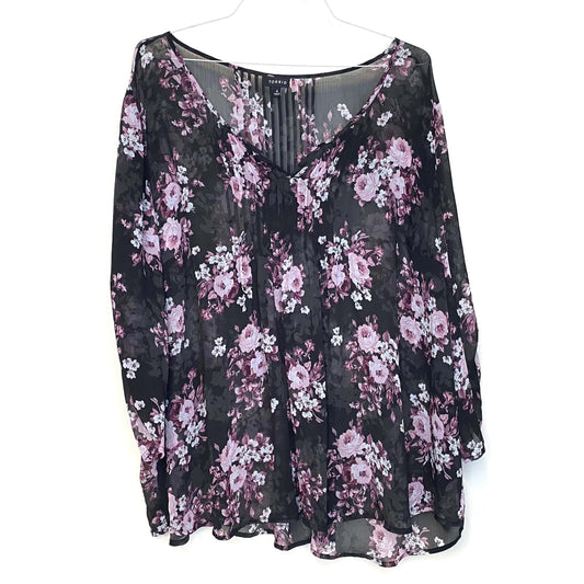 Torrid Womens Size 4 Black Floral Blouse Top Shirt L/s Lightweight Pre-Owned