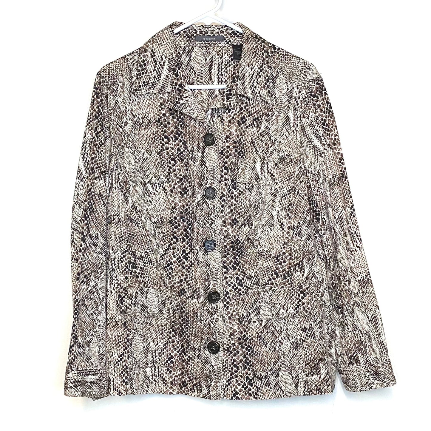 Liz Claiborne Womens Size 14W Brown Reptile Print Button-Up Jacket L/s Pre-Owned