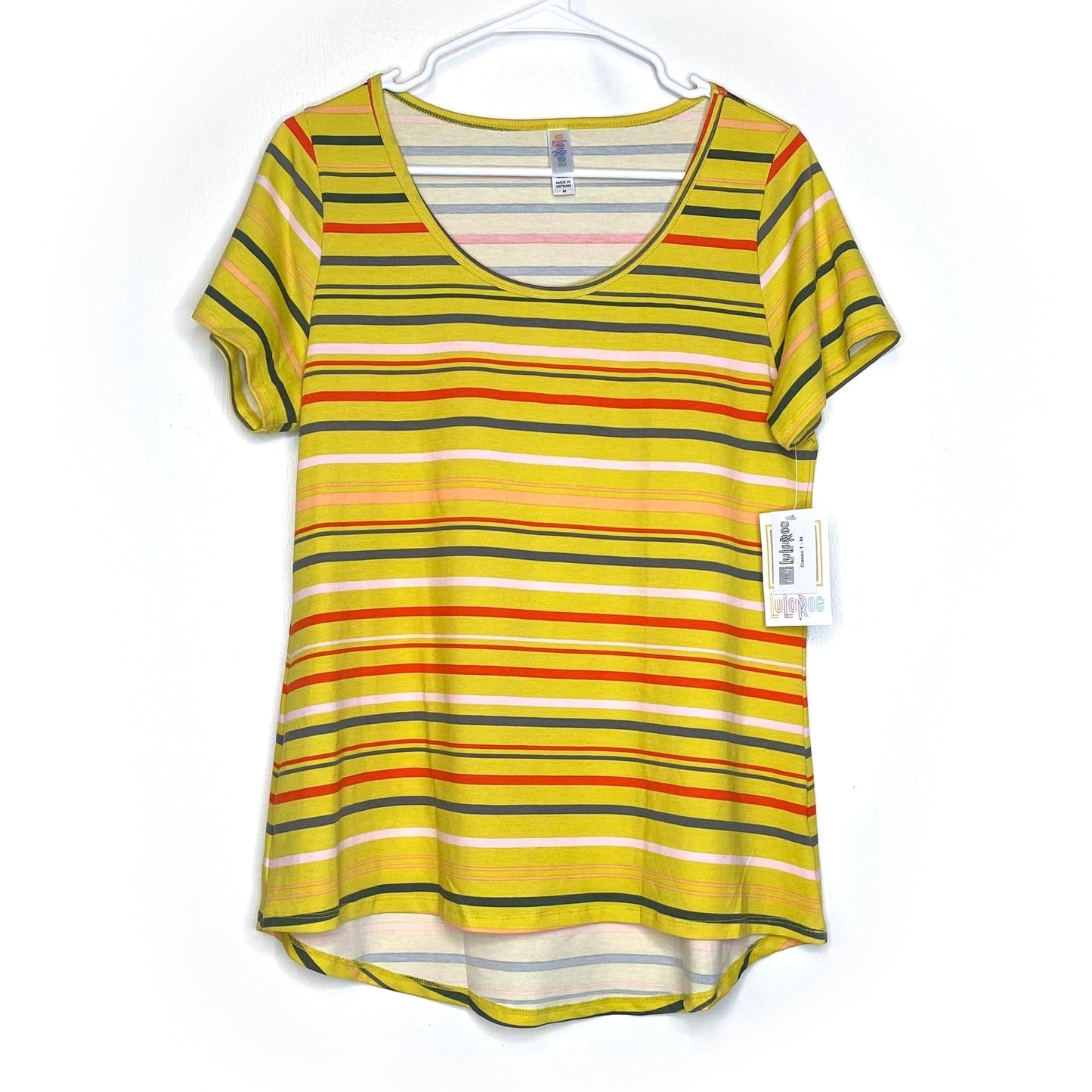 LuLaRoe Womens M Yellow/Multicolor Classic T Striped T-Shirt S/s NWT