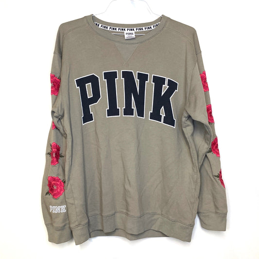 PINK by Victorias Secret Womens Size M Pullover Beige Floral Sweatshirt L/s EUC