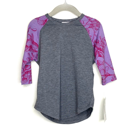 LuLaRoe Kids Unisex 2 Pink/Purple/Gray Sloan Heather/Floral Raglan T-Shirt 3/4 Sleeves NWT