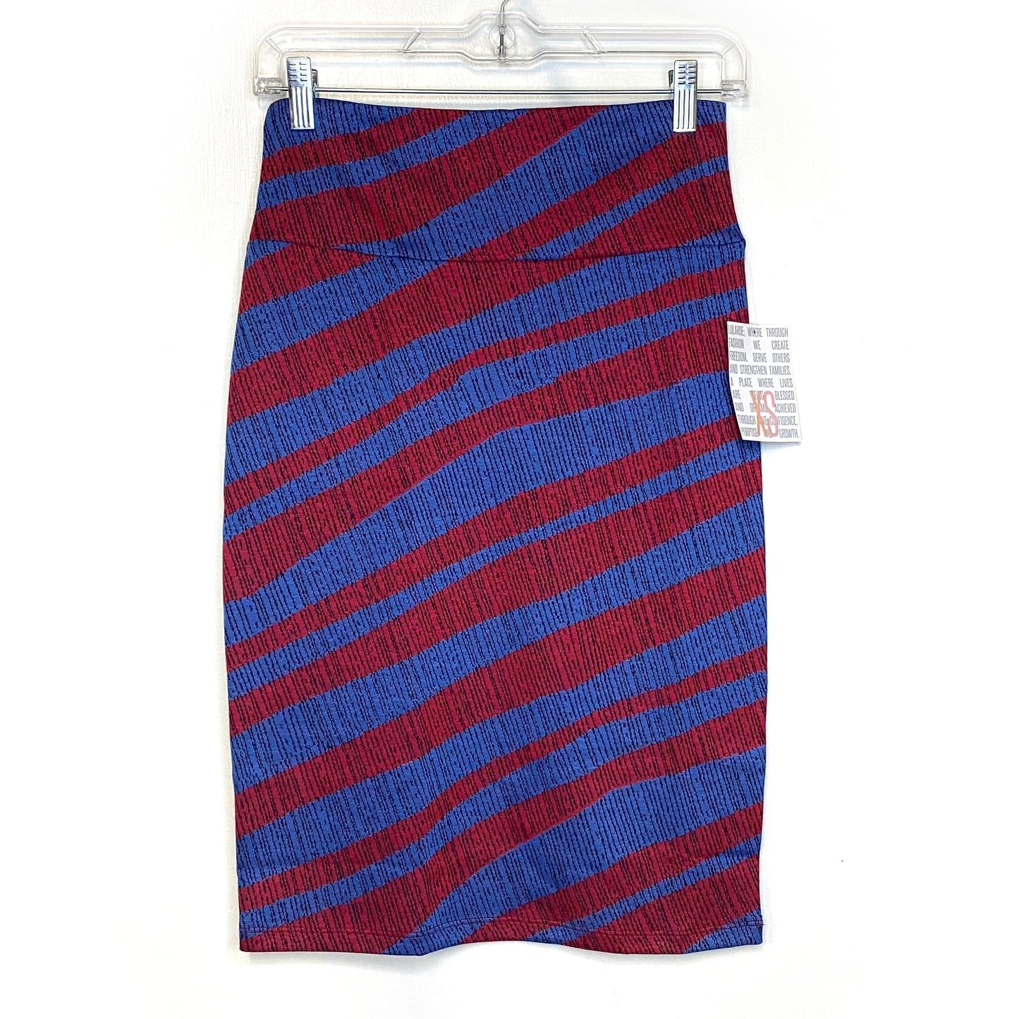 LuLaRoe Cassie Pencil Skirt | XS (00-0) | Red/Blue | Animal Stripes | NWT