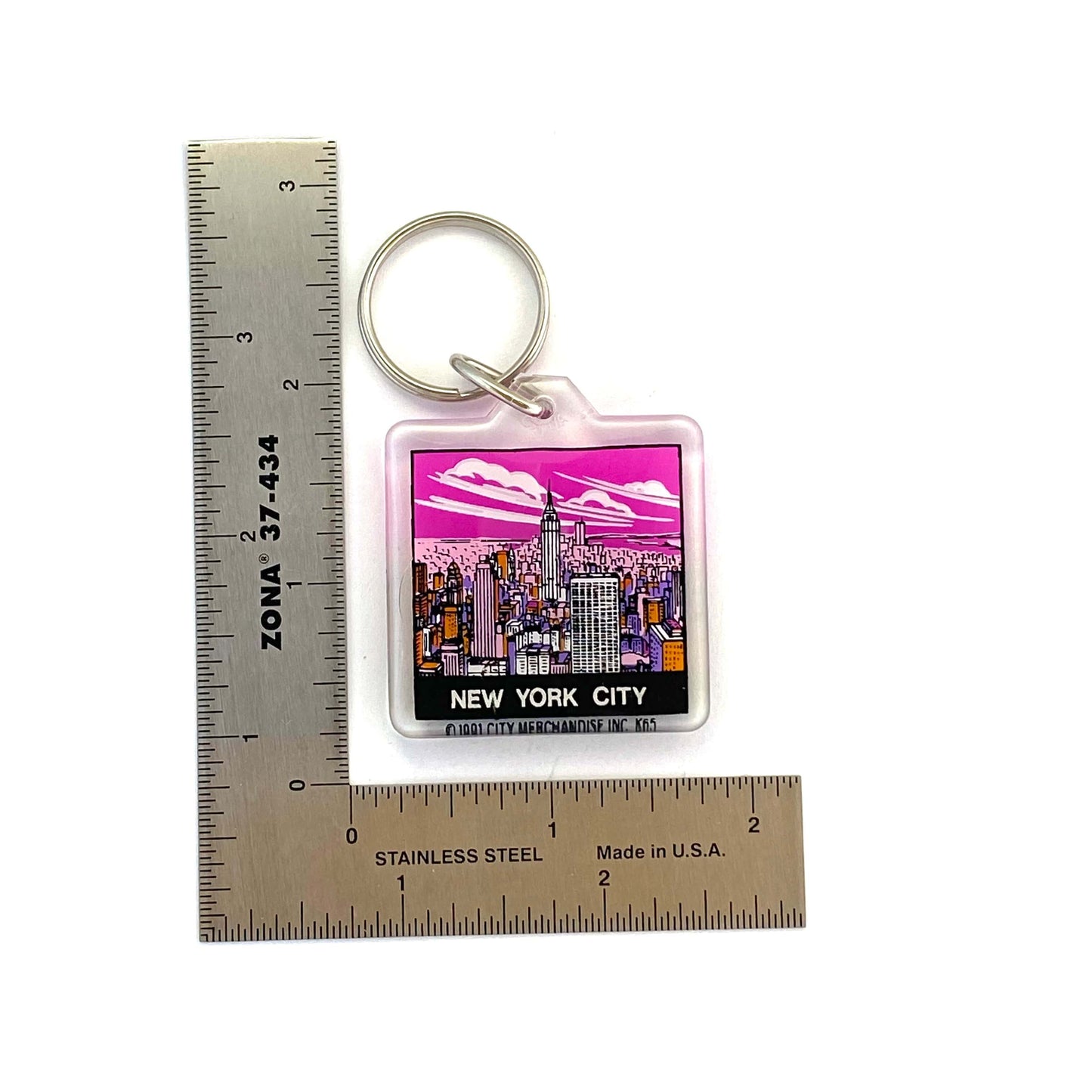 Vintage New York City Travel Souvenir Keychain Key Ring Square Clear Acrylic