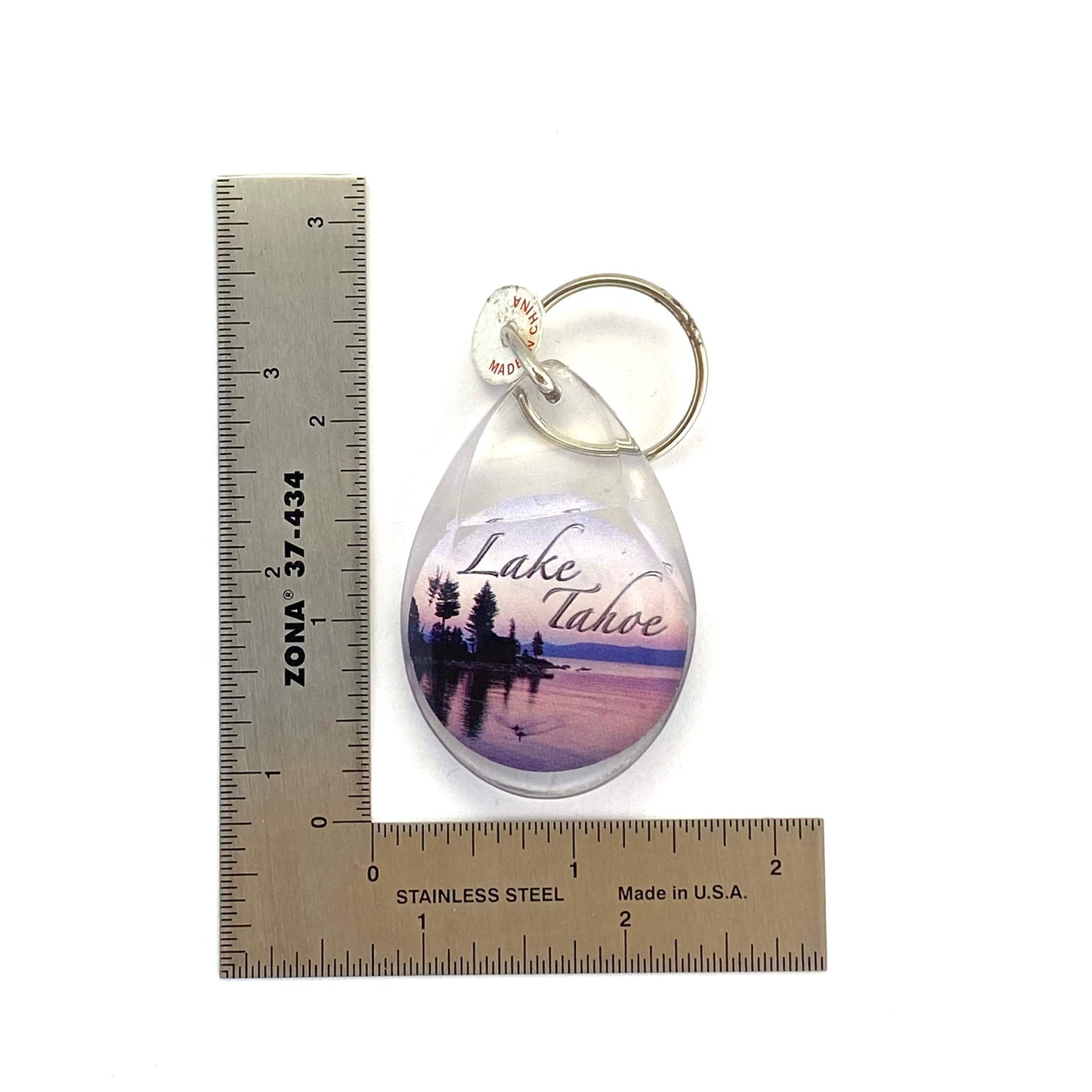 Vintage Lake Tahoe Travel Souvenir Keychain Key Ring Teardrop Clear Acrylic