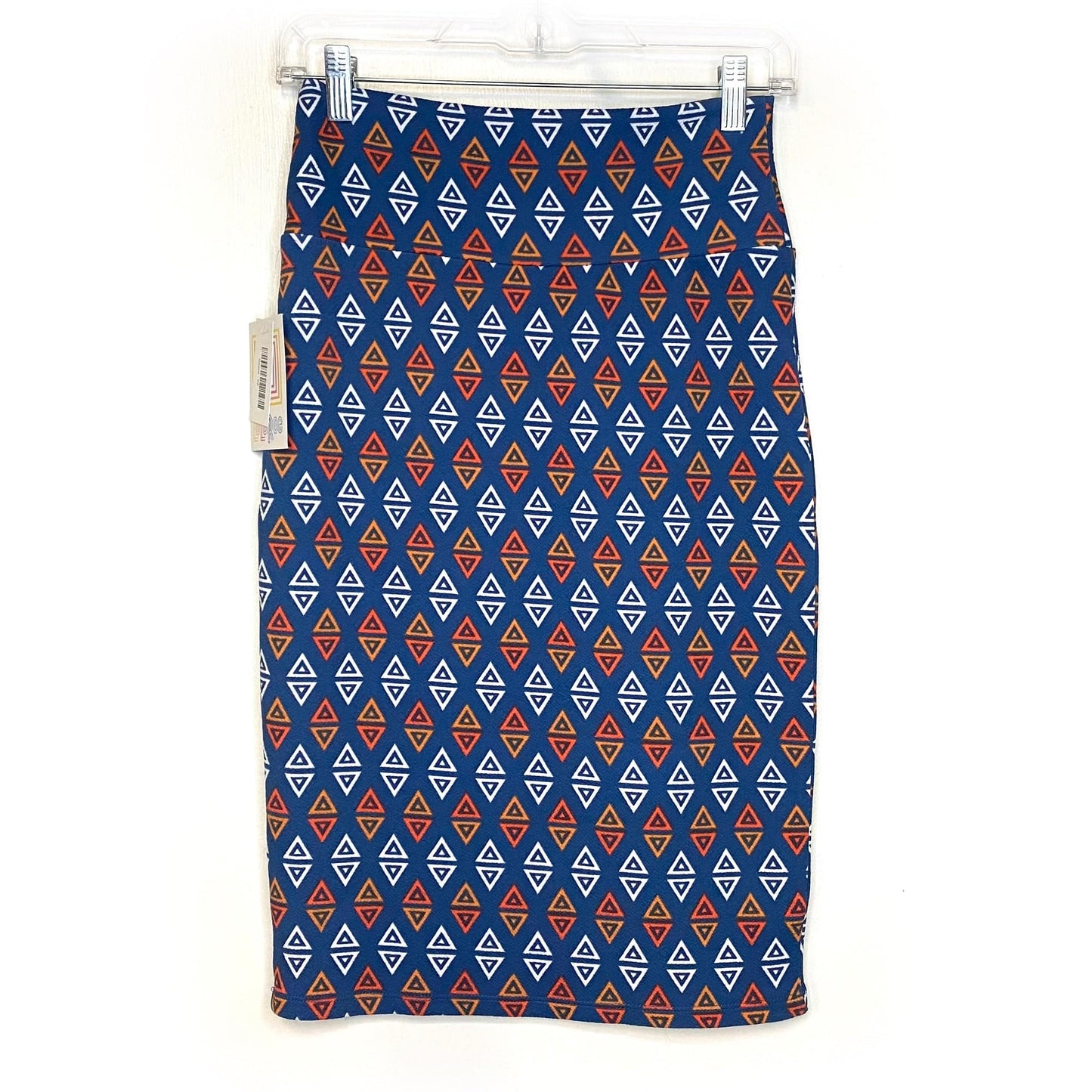 LuLaRoe Womens XS Cerulean White/Orange/Blue Cassie Diamonds Skirt NWT