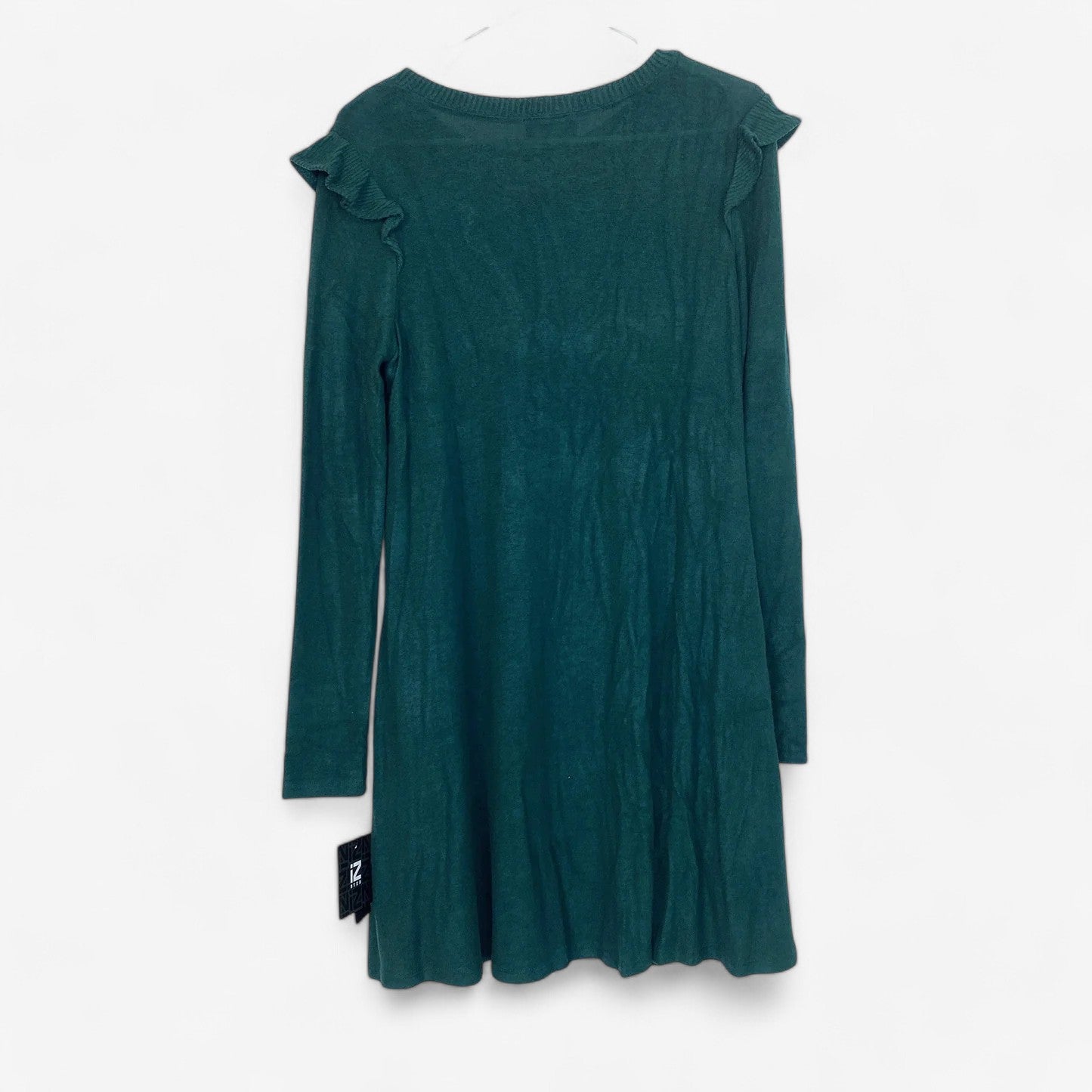 Iz Byer Women's Hunter Green Long Sleeve Shoulder Ruffle Sweater Dress - Size L - New with Tags