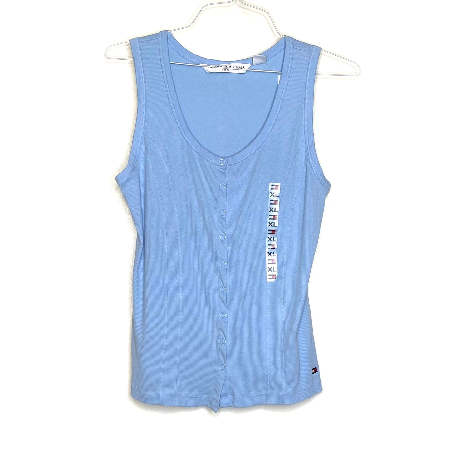 Tommy Hilfiger Womens Size XL Light Blue Snap-Front Tank Top Ribbed NWT