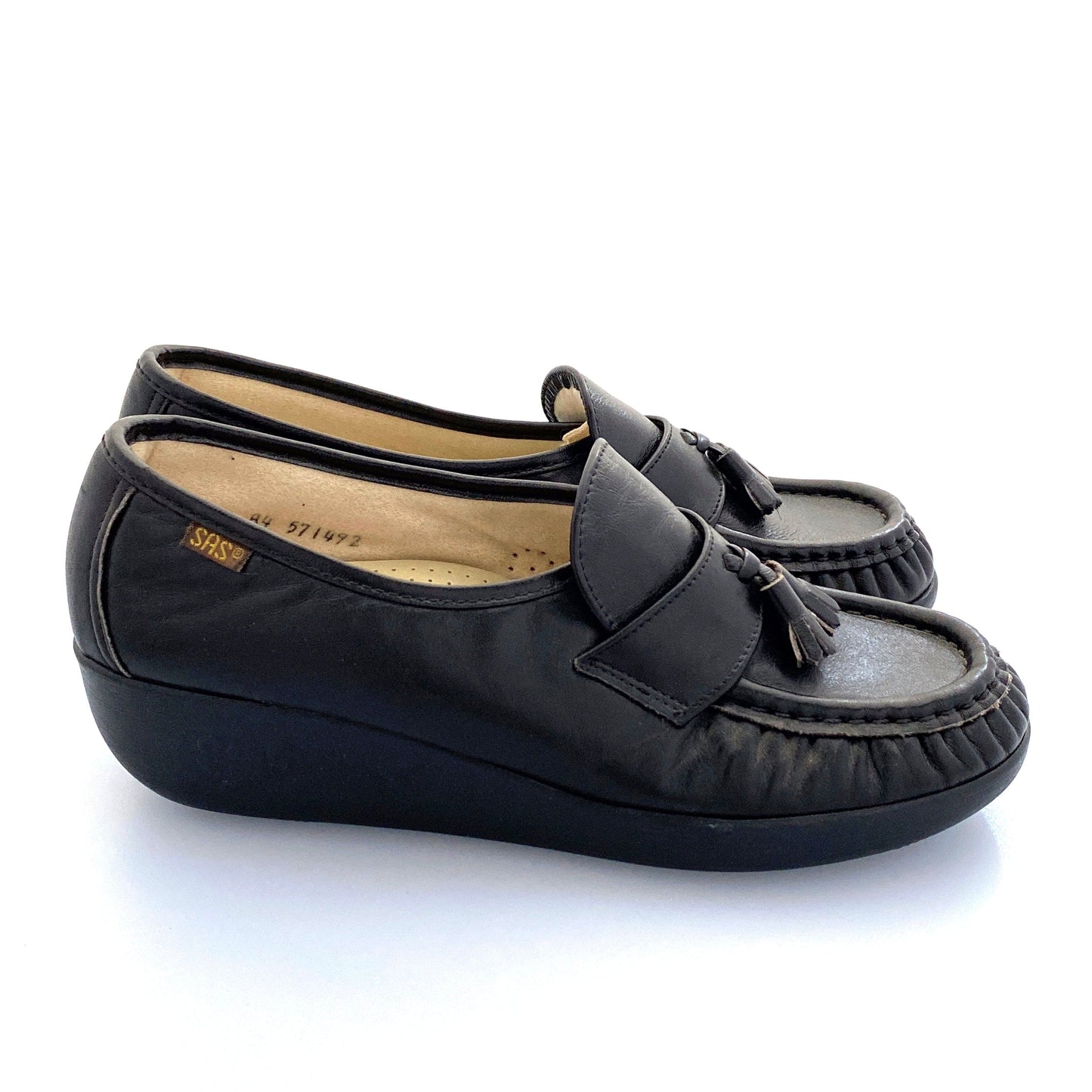 SAS Magic - Womens Tassel Loafers, Size 7N, Black Comfort Shoes Leather Lace Up NIB