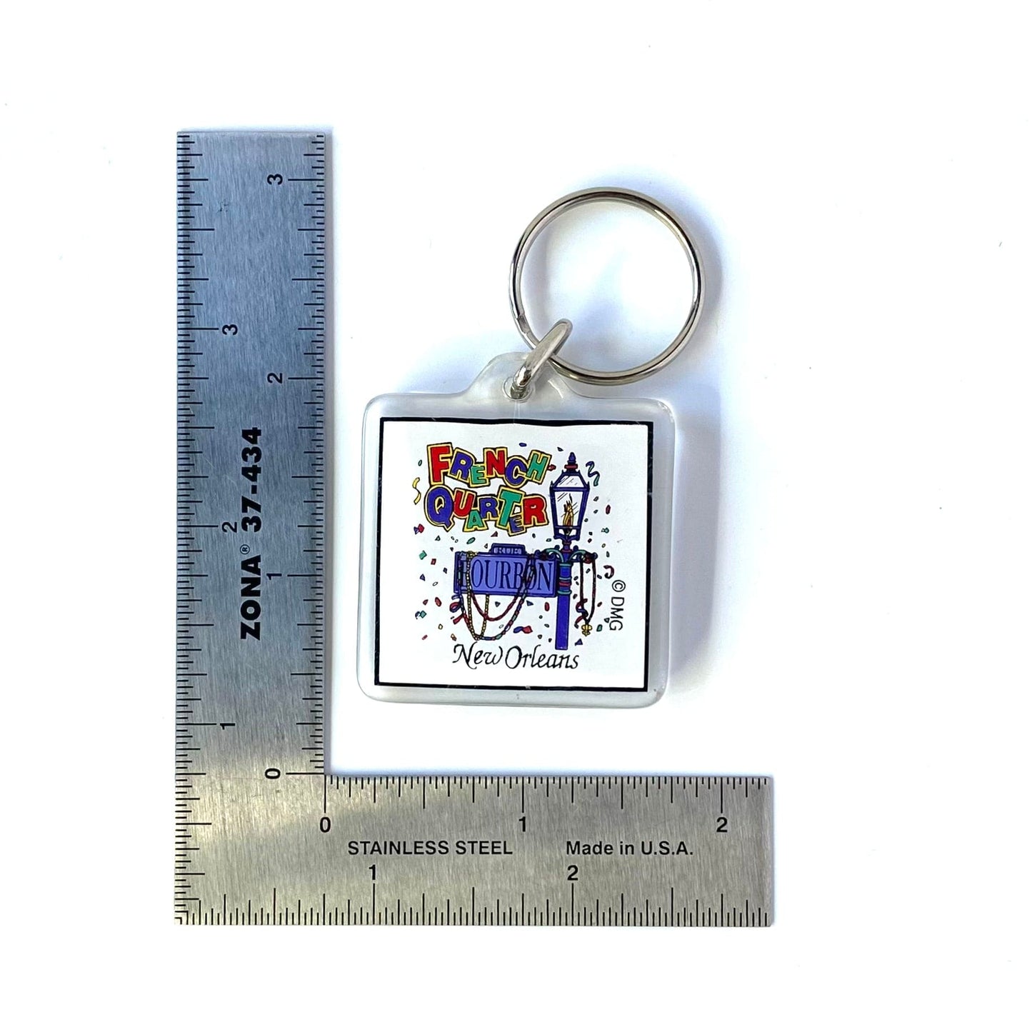 “French Quarter New Orleans Bourbon St.” Travel Souvenir Keychain Key Ring Square Clear Acrylic