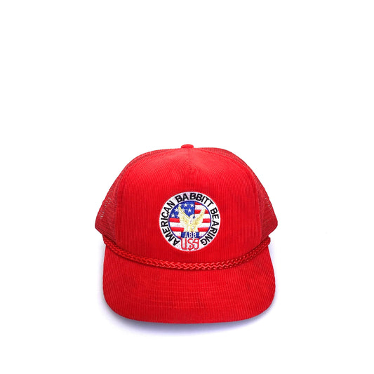 Vintage “American Babbitt Bearing” Red Corduroy Snapback Hat Corded OSFA