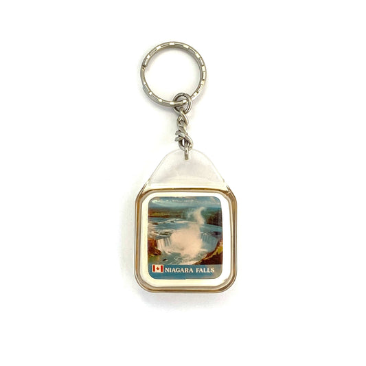Vintage Niagara Falls Canada 5 Cents Travel Souvenir Keychain Key Ring Cube Clear Acrylic