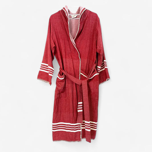 Lalay KKL Model Womens Size S Red Bathrobe Waist Tie And Hood Soft