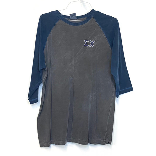 Authentic Pigment "Sigma Chi" Mens Size XL Blue Gray Raglan T-Shirt ¾ Sleeve EUC