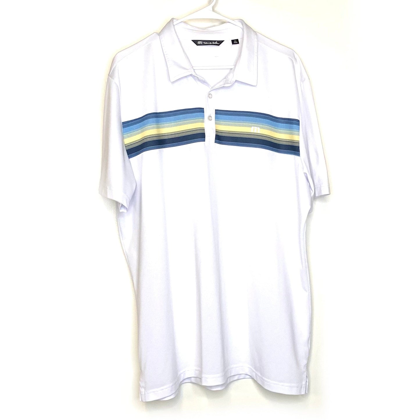 TravisMathew Mens Size XXL White Multicolor Striped Polo Golf Shirt S/s *