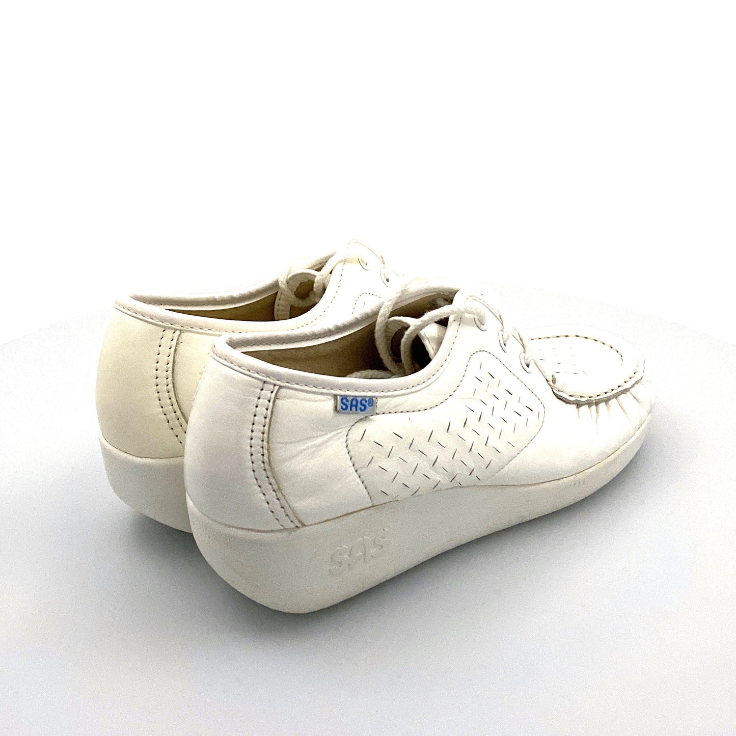 SAS Lattice SS - Womens Wedge Oxfords, Size 66, White Leather Nursing Comfort Shoes NIB