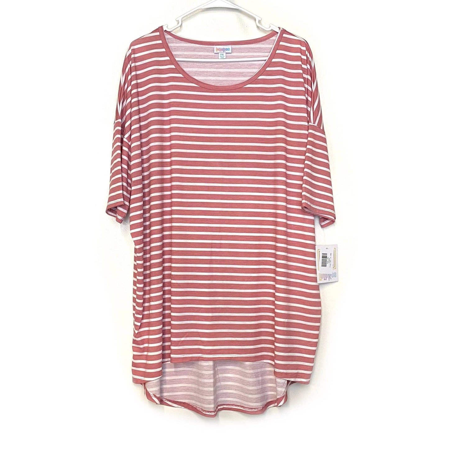 LuLaRoe Womens Size 2XL Watermelon Pink/White Irma Tunic Striped T-Shirt Shirt S/s NWT