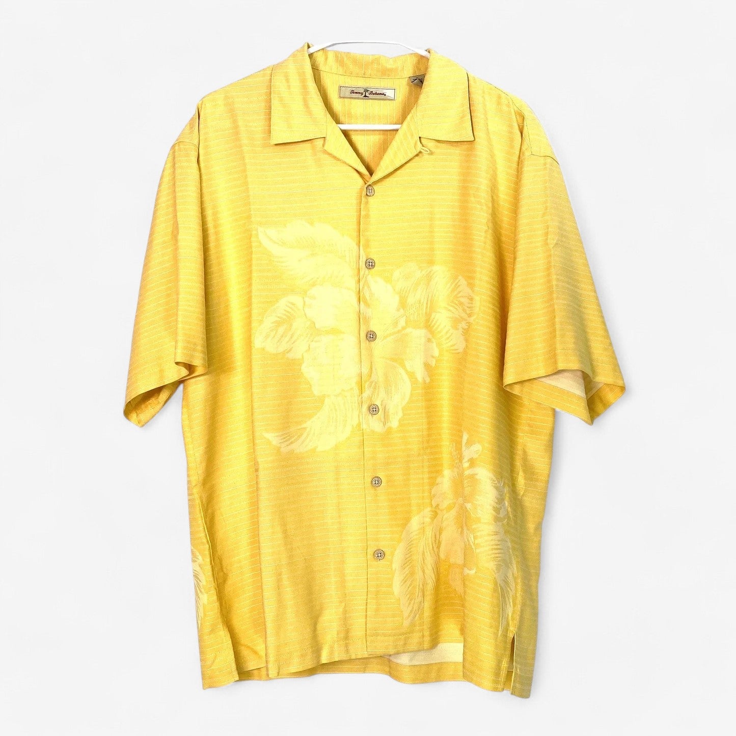 Vintage Tommy Bahama Men's Yellow Silk Hawaiian Shirt - Size M