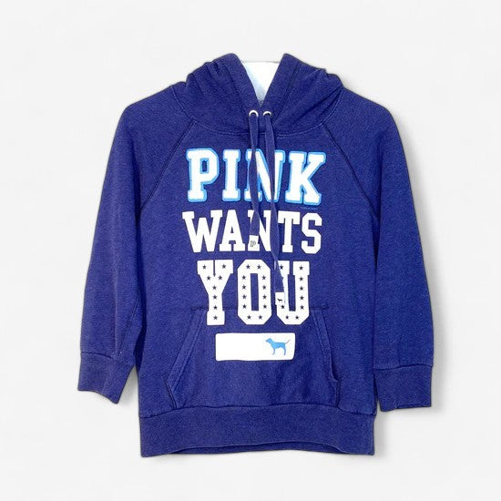 PINK by Victoria's Secret Women's Size S Blue 3/4 Sleeve Pullover Hoodie Sweatshirt