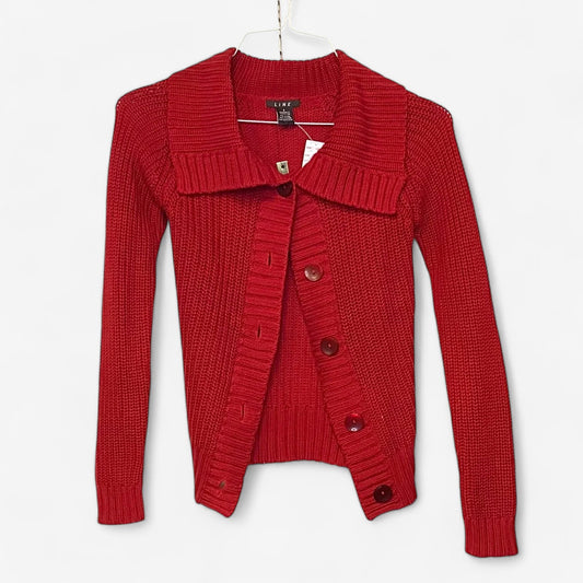 Link Women's Red Button-Up Shawl Collar Sweater - Size S