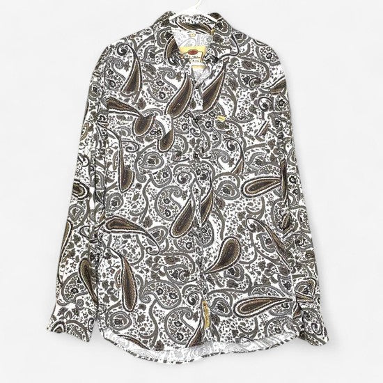 Larry Mahan Men's L Brown & White Floral Western Snap-Up Shirt