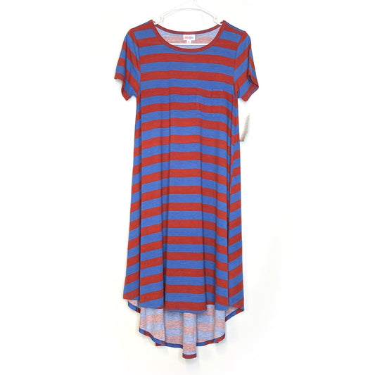 LuLaRoe Womens XS Red/Blue Carly Striped Swing S/s NWT
