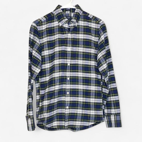 J.Crew Men's Green, White, and Blue Plaid Oxford Shirt - Size S - Button-Down Long Sleeve