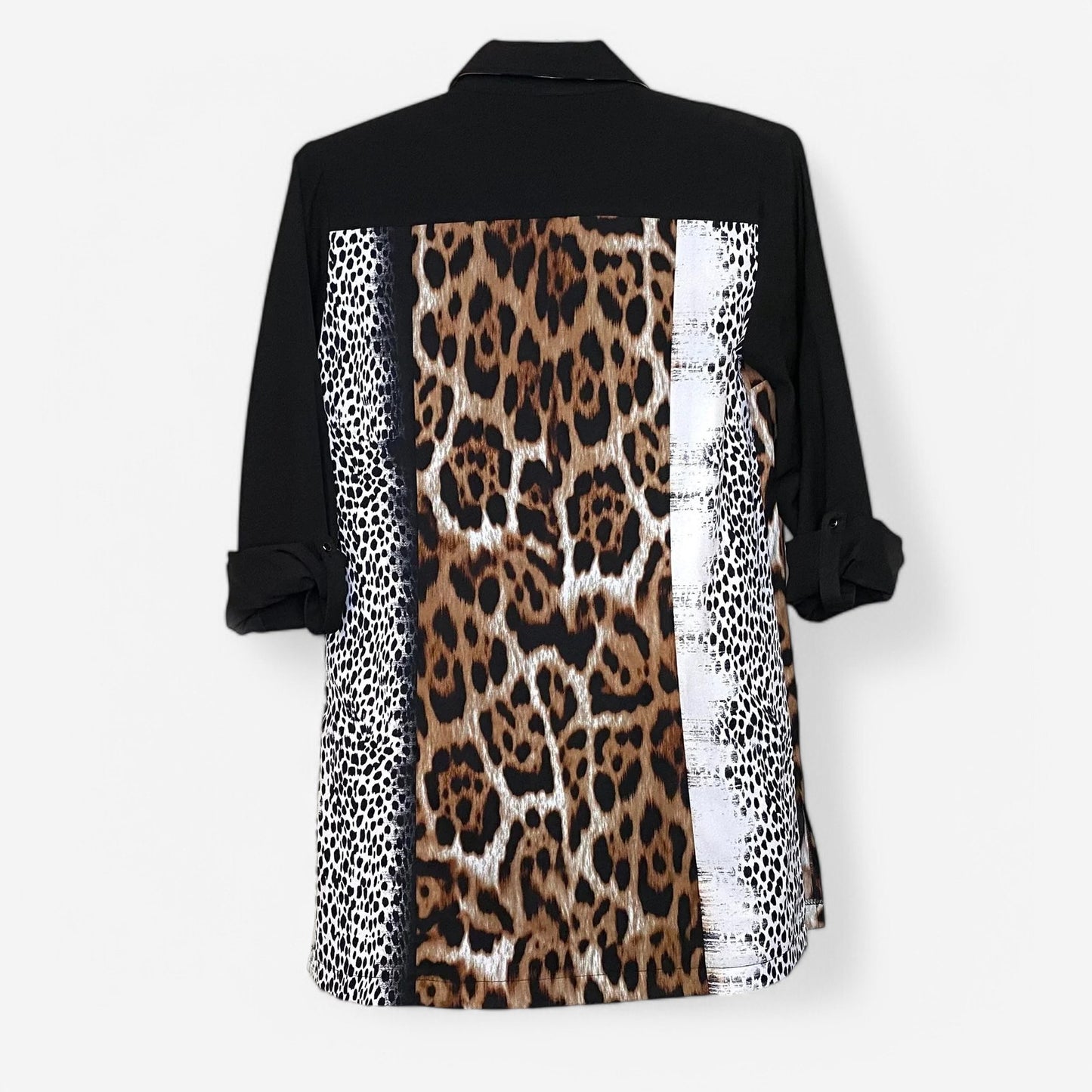 Mona Leak Couture Women's Animal Print Zip-Up Shirt - Size M - Multicolor 3/4 Sleeve