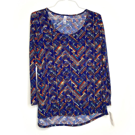 LuLaRoe Womens M Multicolor/Blue Lynnae Chevron/Geometric T-Shirt L/s NWT
