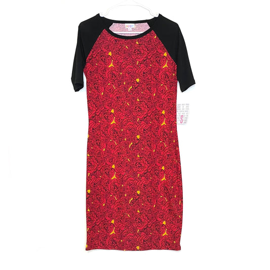 LuLaRoe Julia Bodycon Dress | S (4-6) | Black/Yellow/Red | Floral | NWT