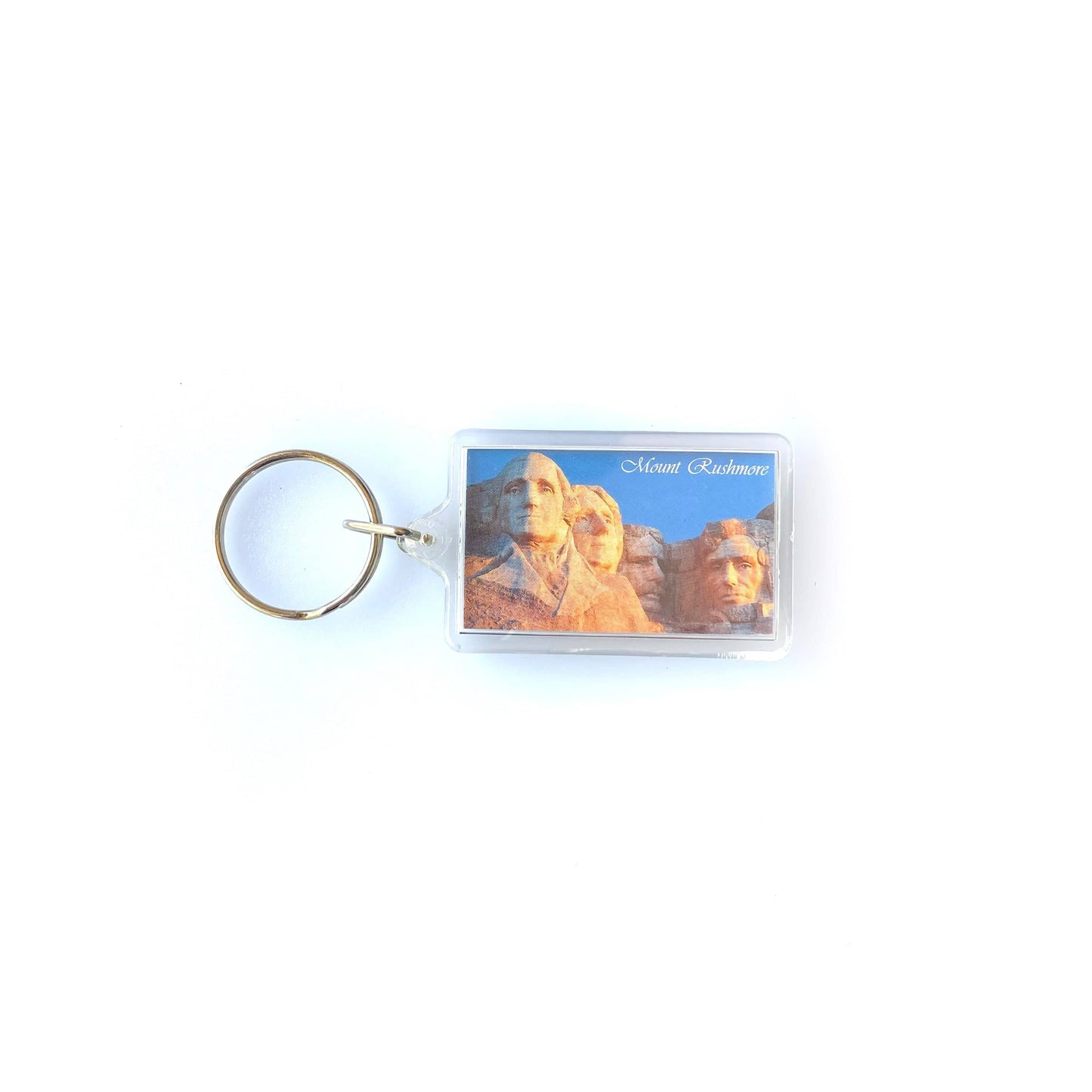 Vintage Mount Rushmore Travel Souvenir Keychain Key Ring Rectangle Clear Acrylic