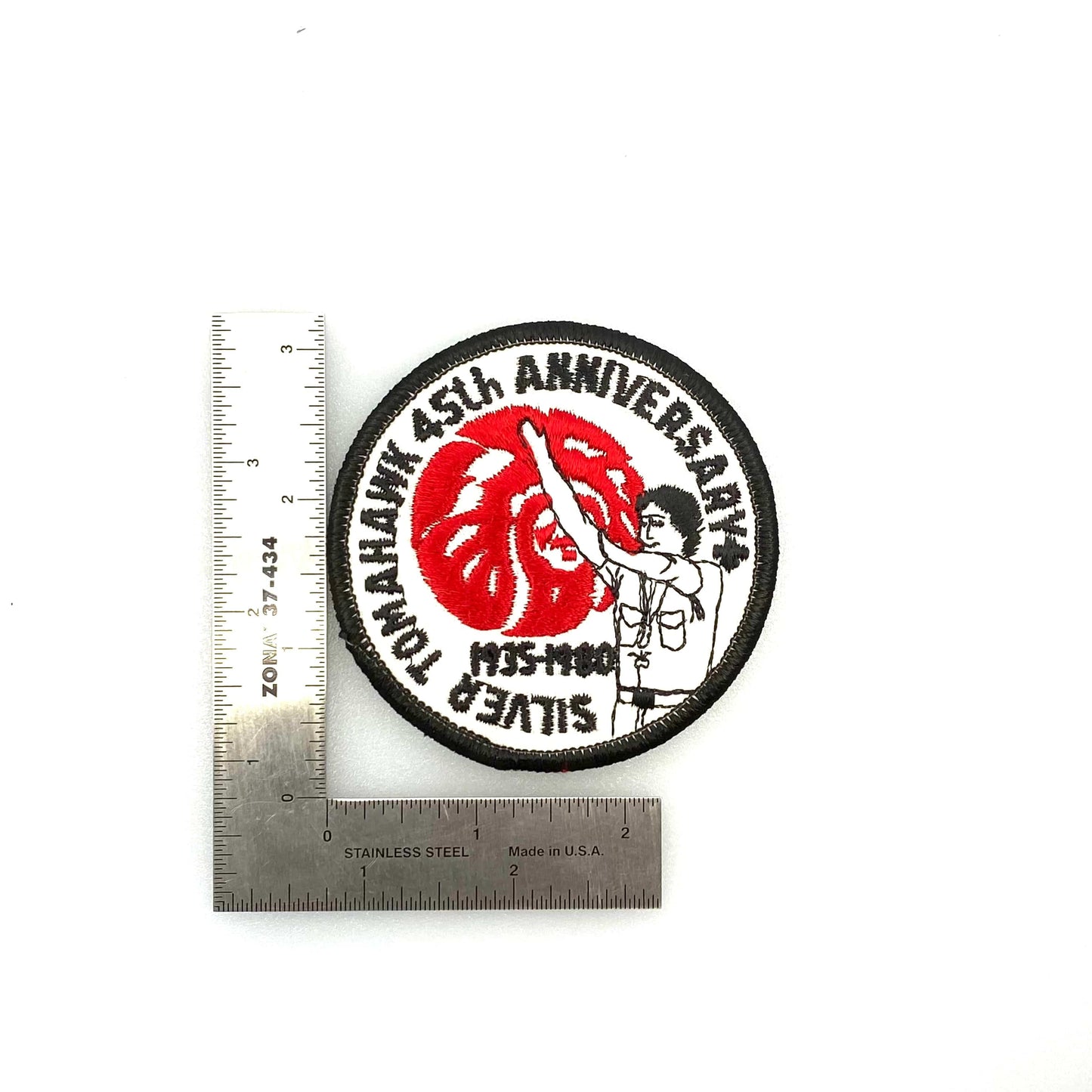 Vintage “Order of the Arrow Silver Tomahawk” 45th Anniversary 1980 Boys Scouts of America Badge Patch 3” Round