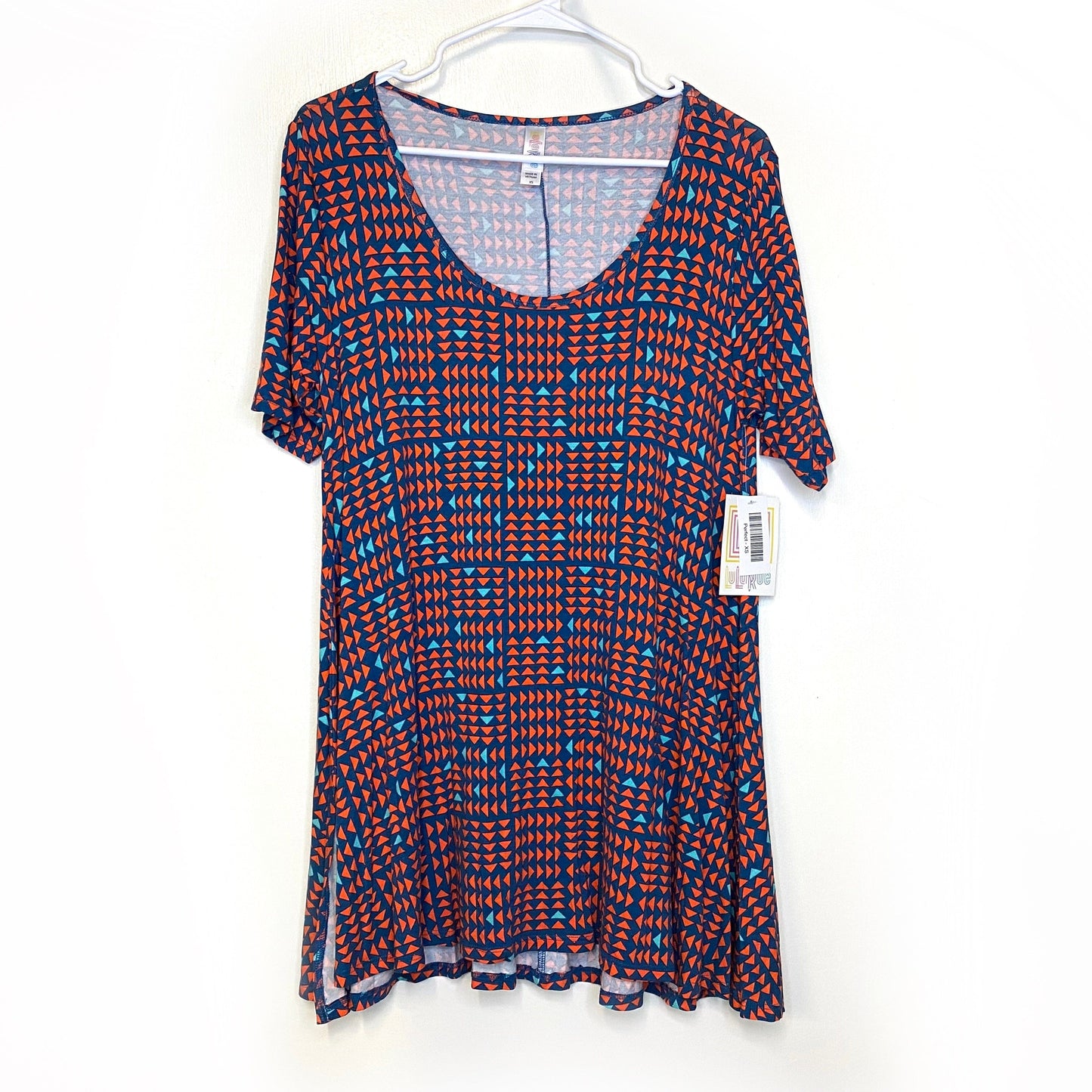 LuLaRoe Vault | Perfect T Swing Top | Size: XS (4-10) | Color: Orange/Blue | Triangles | NWT