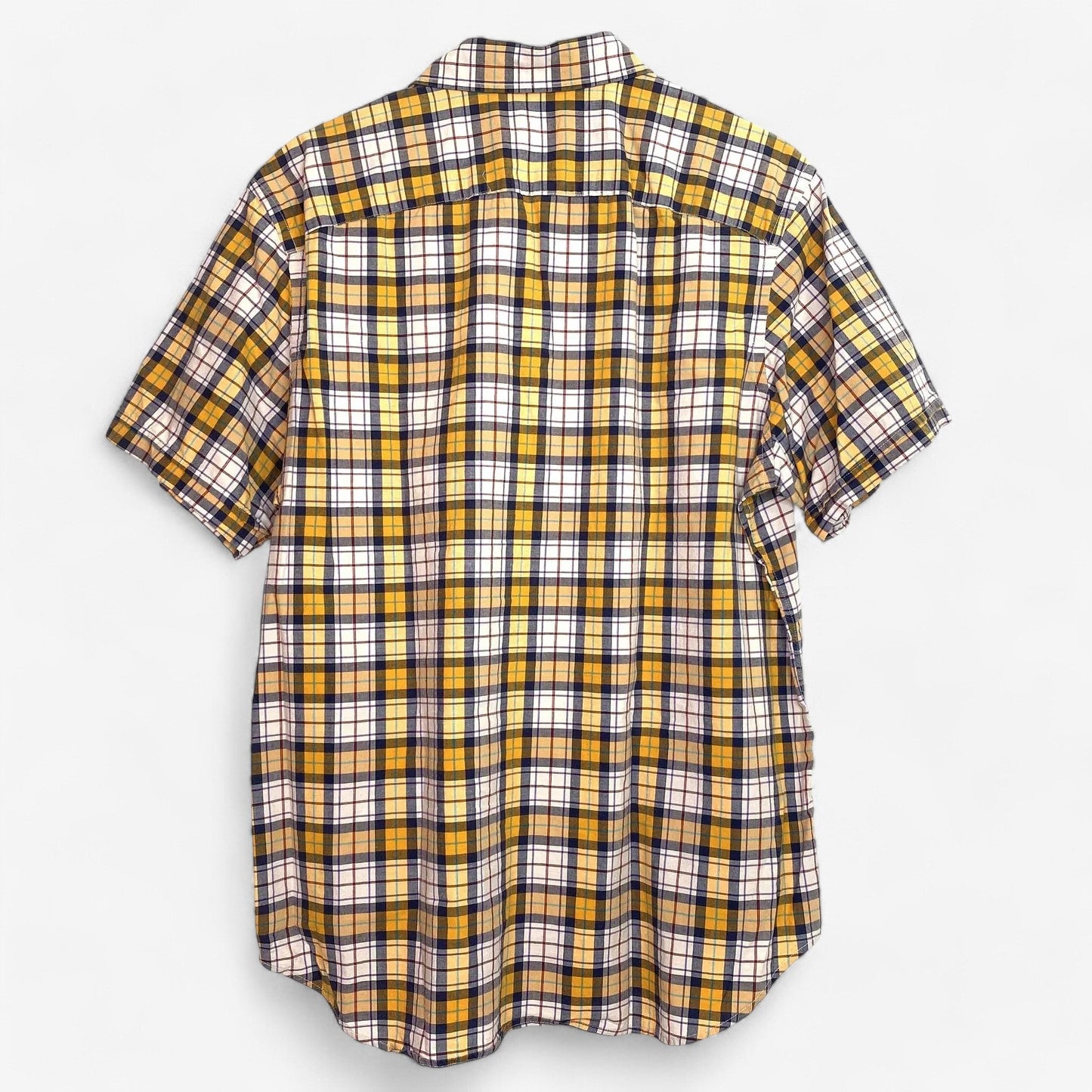 Banana Republic Men's Yellow & Gray Plaid Short Sleeve Shirt - Size L