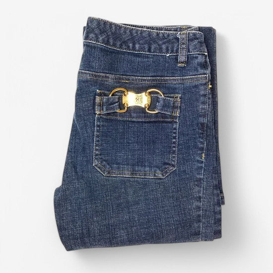 Michael Kors Women's Straight Denim Blue Jeans with Gold Horsebit Detail - Size 4