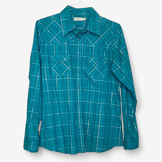 Rockies Women's Green Plaid Western Snap-Up Dress Shirt - XL - Long Sleeve